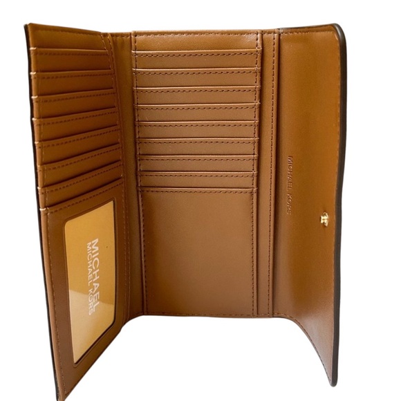 Michael Kors Jet Set Travel Large Trifold Wallet MK Vanilla Brown - Picture 4 of 9